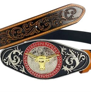 Large 6.8" Wide Western Horse Head Or Longhorn Steer Belt Buckle Hebilla